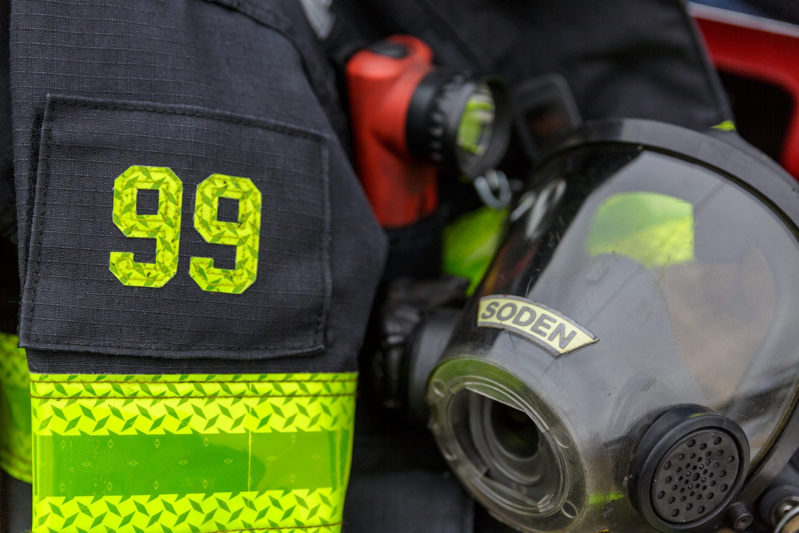 A Soden first-responder program: turnout gear with a Soden decal